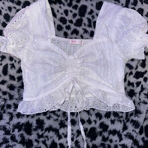 ROMWE White Eyelet Lace Blouse